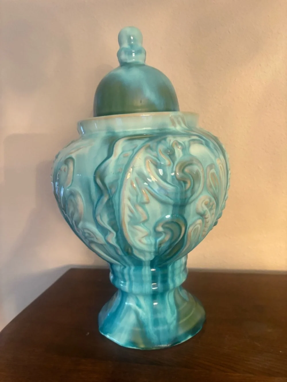 Turquoise Ceramic Decorative Covered Jar - Home Accents